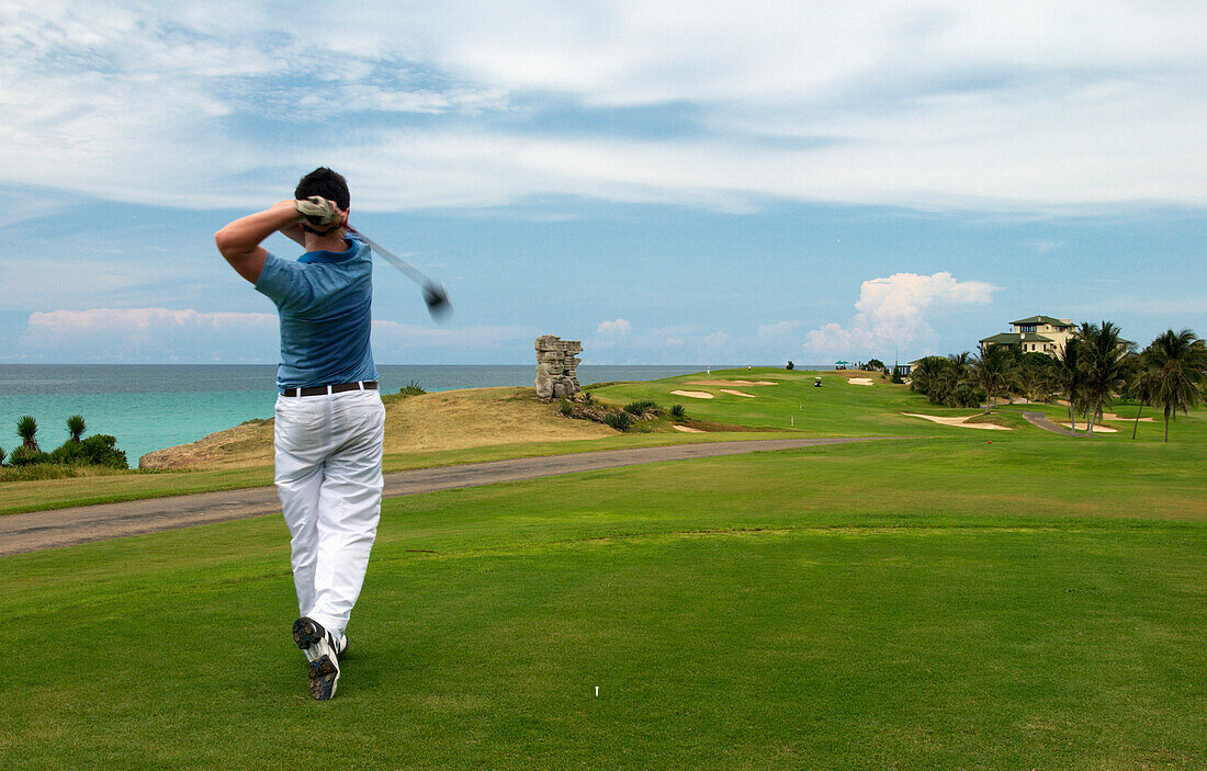 70348349 golfer and ocean view at the varadero golf club varadero cuba caribbean