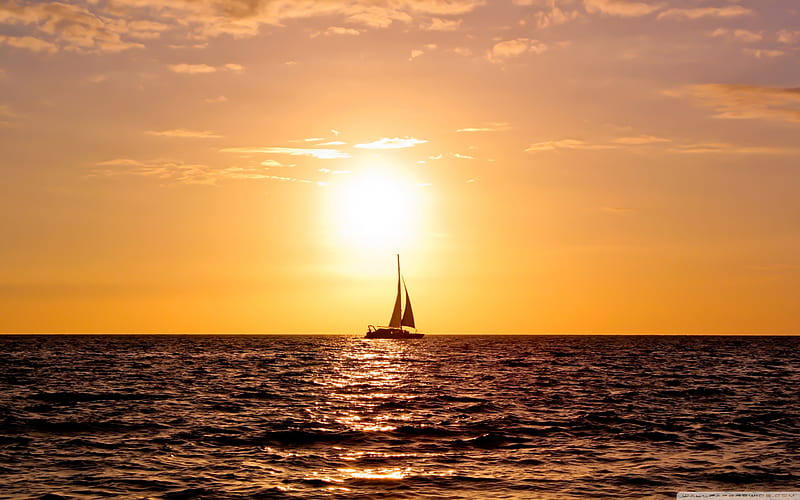 hd wallpaper sailing at sundown sea sky sailing sun waves ocean yacht sundown